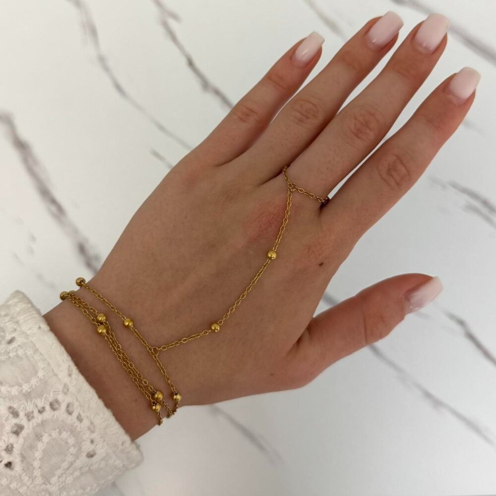 Sku0294 Retro Gold Women Minimalist Ring Bracelet‎ Stainless steel + gift bag